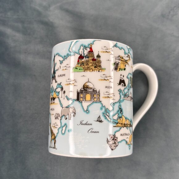 Rare Tiffany & Co Bone China Coffee Mug with World Map Motif - Picture 1 of 5